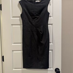 Calvin Klein Black Sheath Midi Dress V-Neck Sleeveless